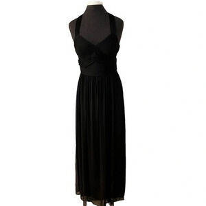 Betsy Adam Black Chiffon Goddess Maxi Gown Small